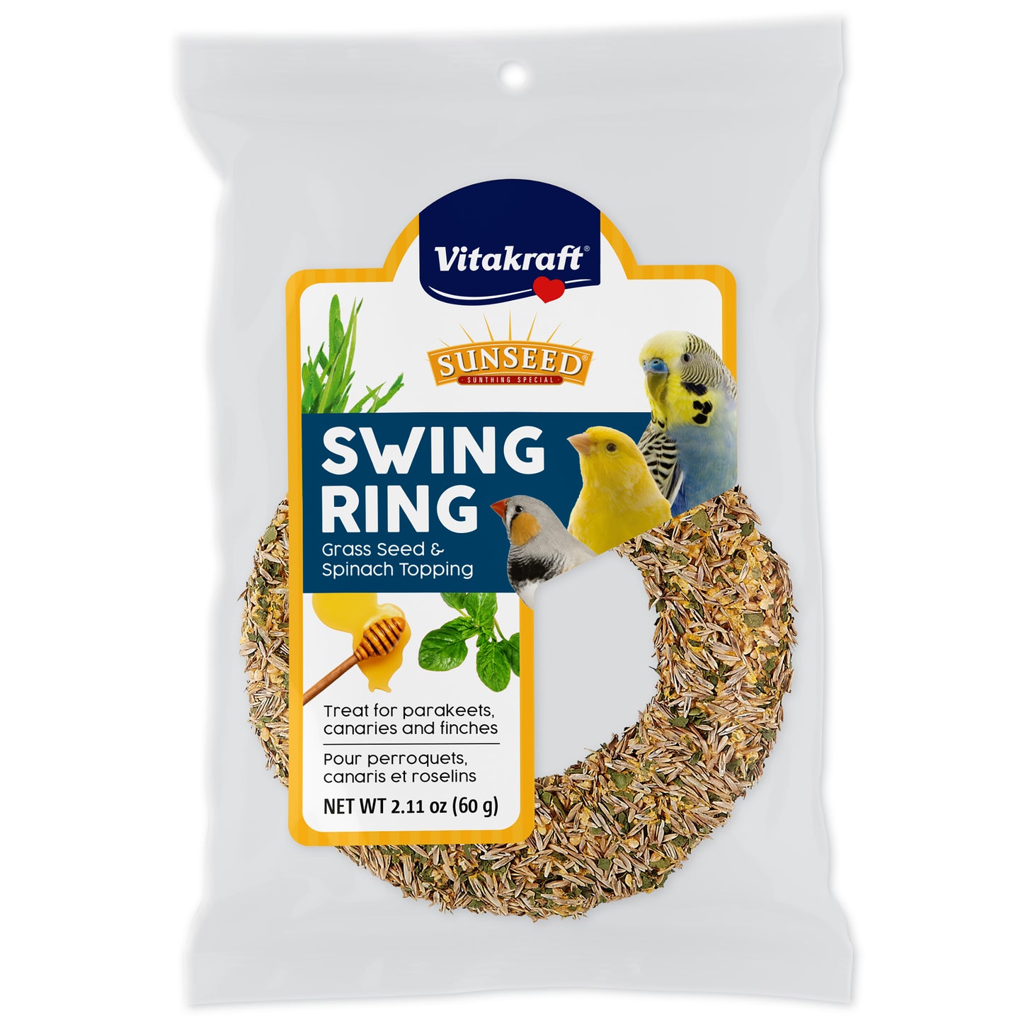 Vitakraft Swing Ring Grass Seed & Spinach Bird Treat 2.11 oz 051233578866