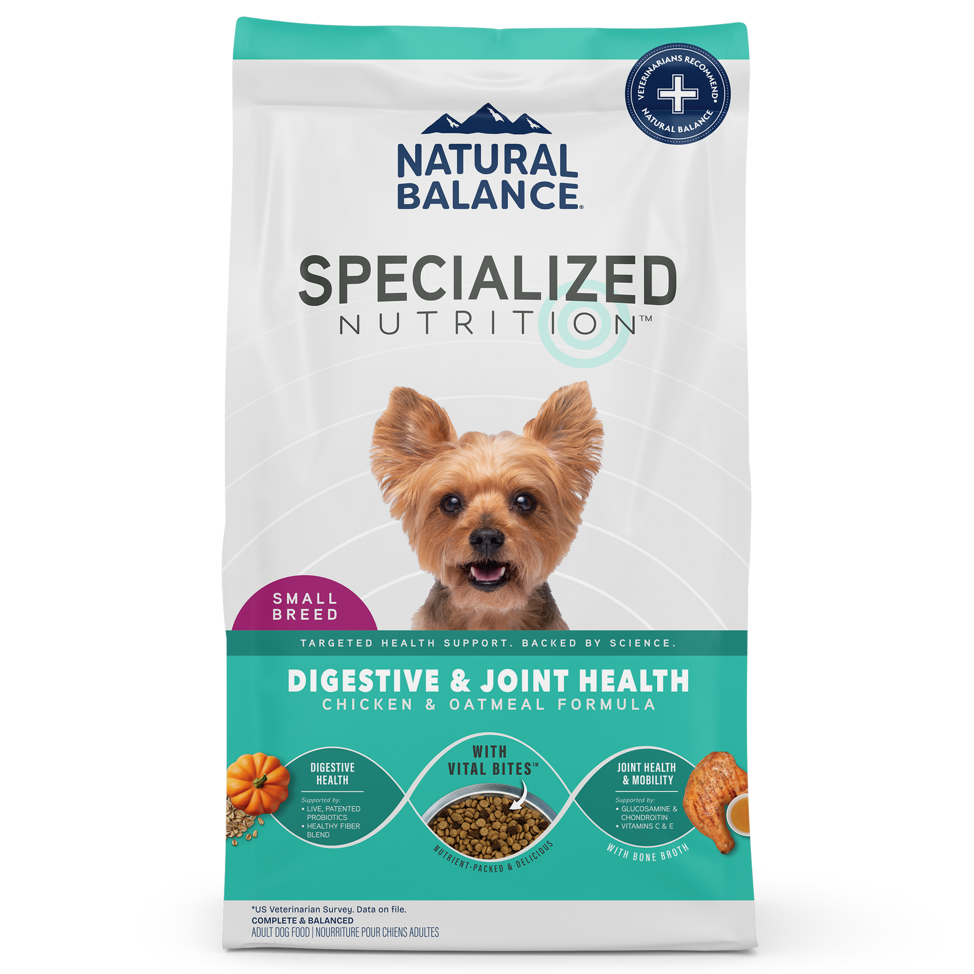 Natural Balance Pet Foods Specialized Small Breed Digestive & Joint Dry Dog Food Chicken & Oatmeal 3.5 lb 723633007191