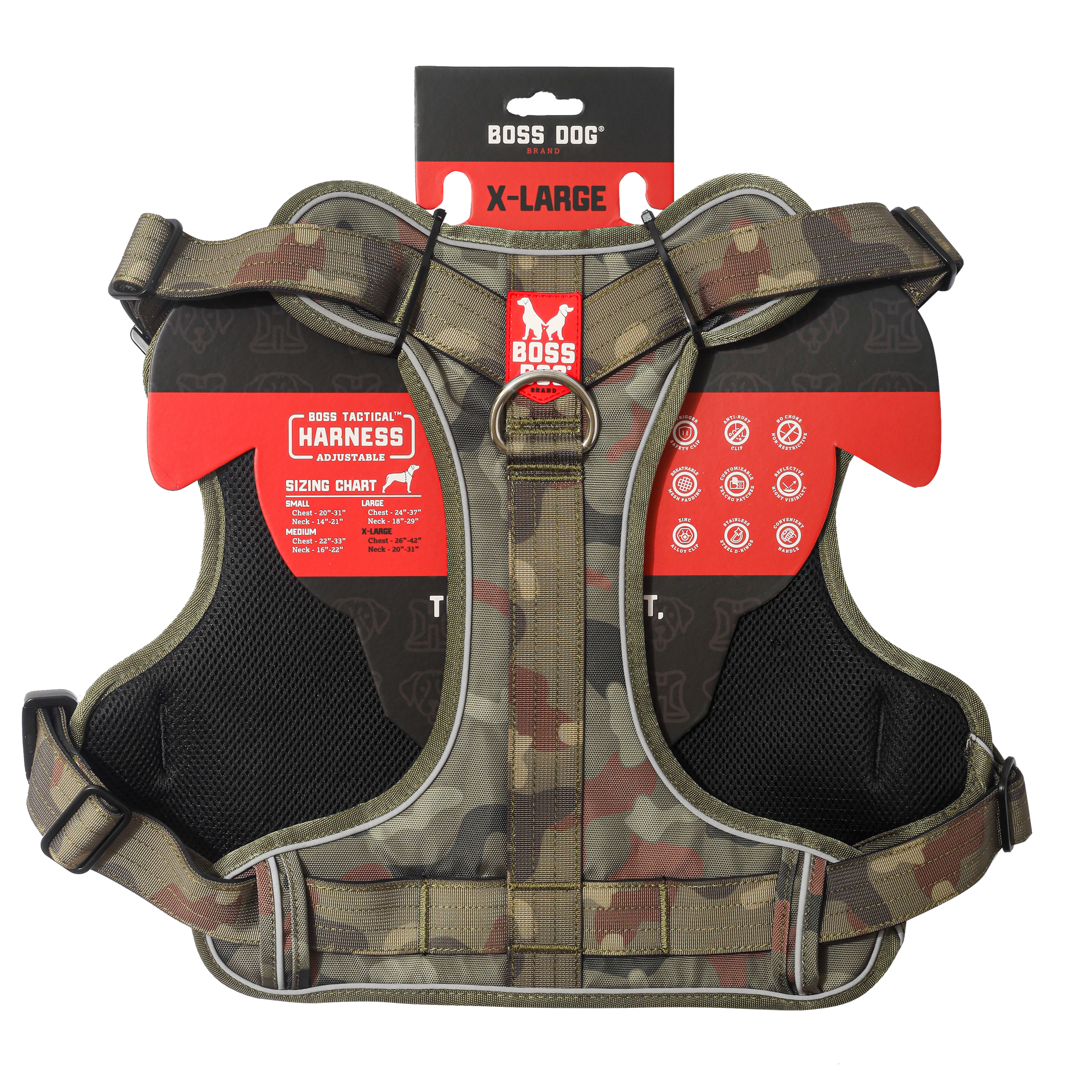 Boss Dog Tactical Dog Harness Green Camo X-Large 850065051512