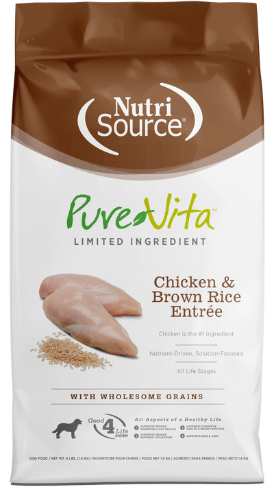 NutriSource PureVita LID Dry Dog Food Chicken & Brown Rice Entrée 4 lb 073893170044