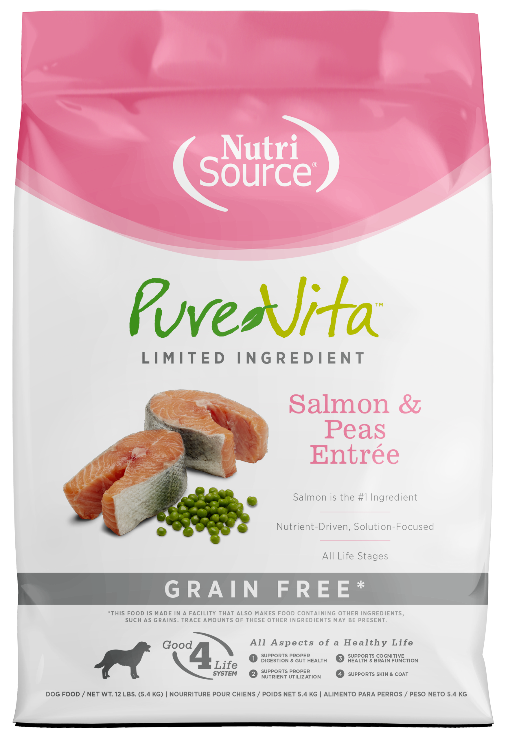 NutriSource PureVita LID Grain Free Dry Dog Food Salmon & Peas Entrée 12 lb 073893177036
