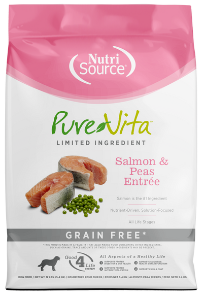 NutriSource PureVita LID Grain Free Dry Dog Food Salmon & Peas Entrée 12 lb 073893177036