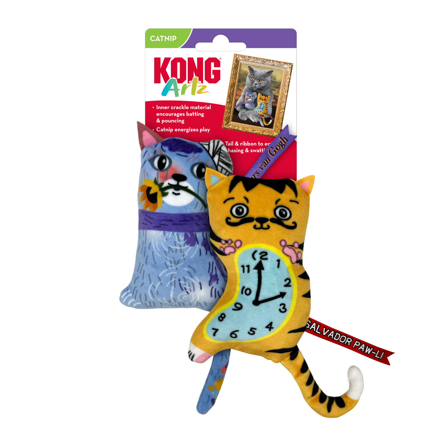 KONG Artz Catnip Cat Toy Salvador Paw-Li & Whiskers van Gogh 2 pk 035585530055