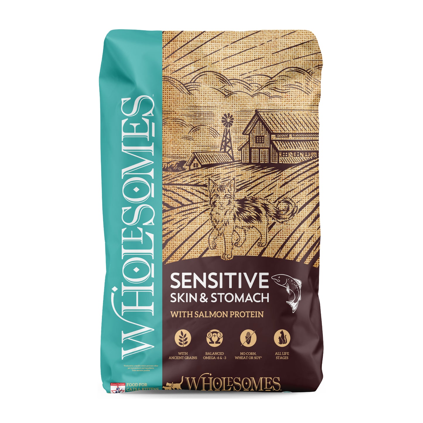 Wholesomes Sensitive Skin & Stomach w/Salmon Protein Dry Cat Food Salmon 10 lb 034846580143