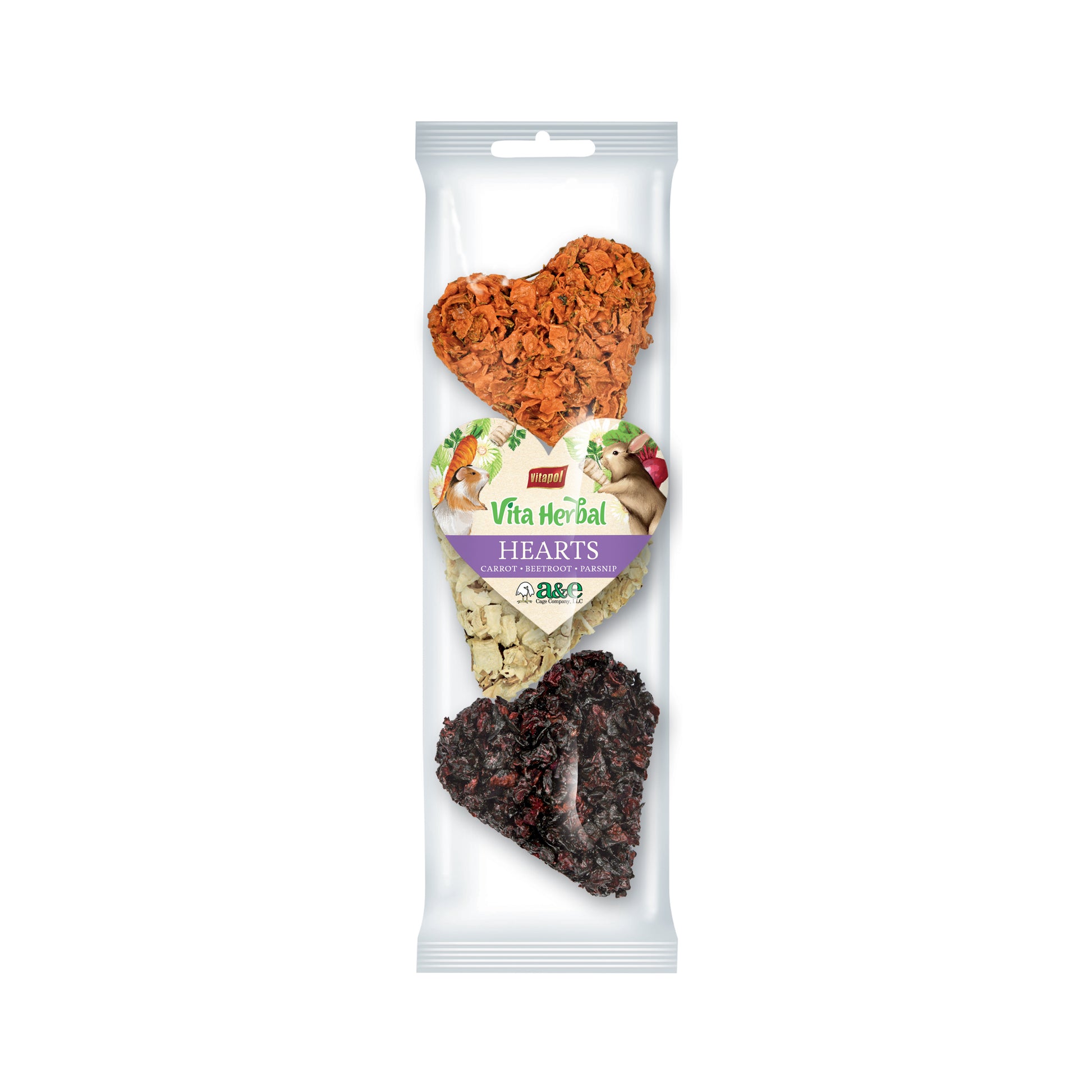 A & E Cages Vitapol Vita Herbal Hearts Small Animal Treats Carrot, Beetroot & Parsnip 3 pk 644472013832