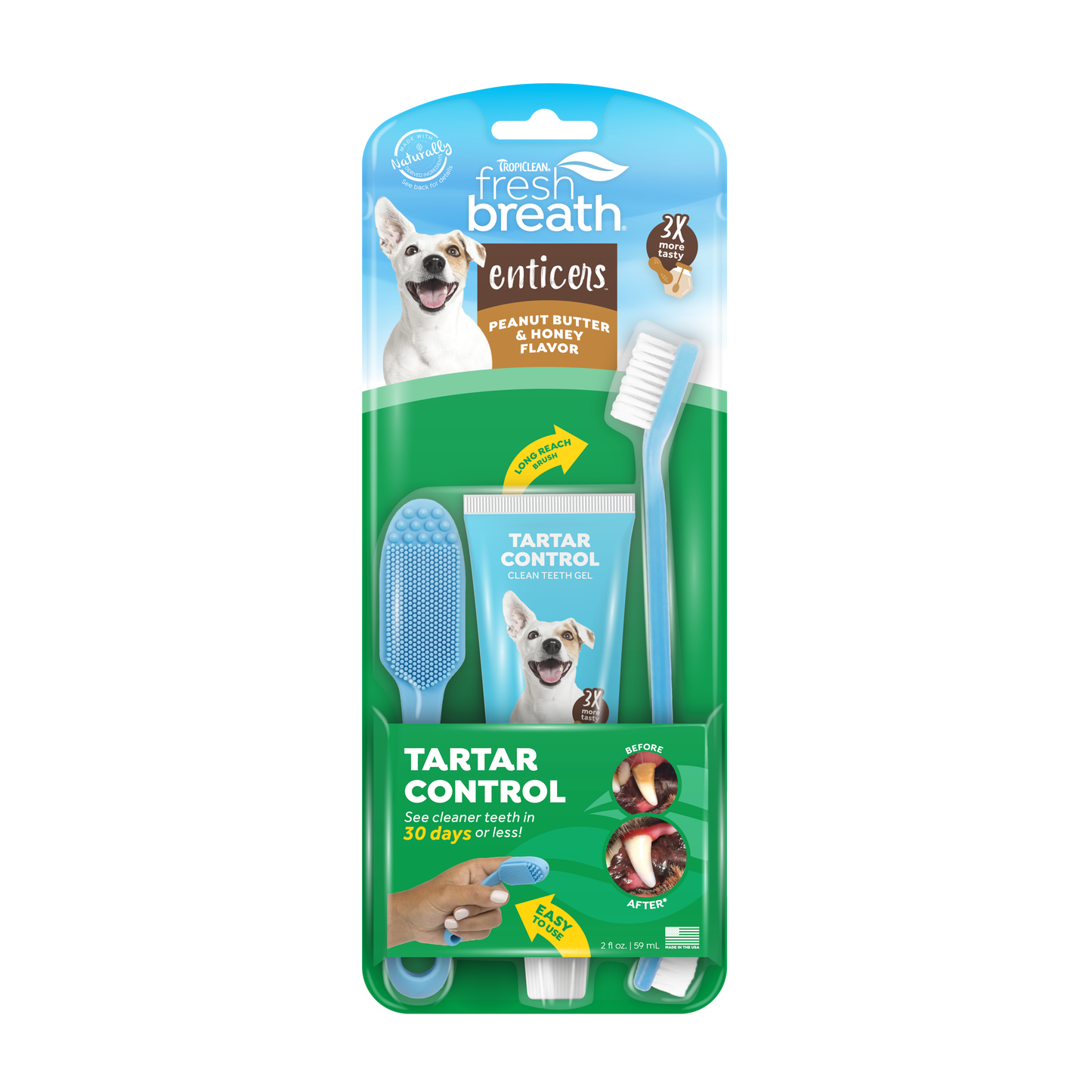 TropiClean Fresh Breath Enticers Tarter Control Kit Peanut Butter & Honey 2 oz 645095006379