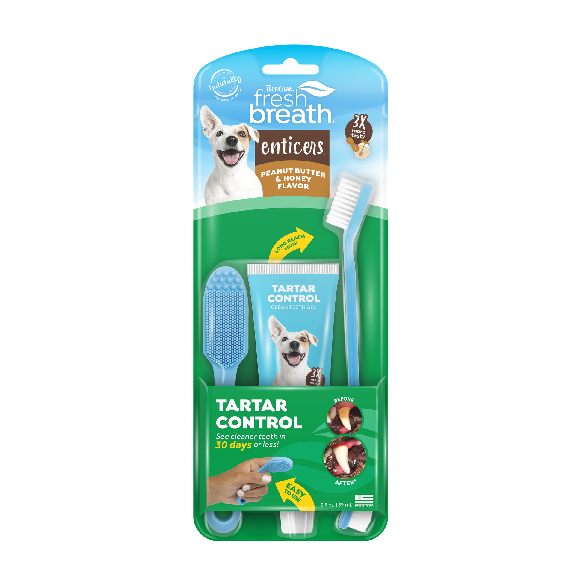 TropiClean Fresh Breath Enticers Tarter Control Kit Peanut Butter & Honey 2 oz 645095006379