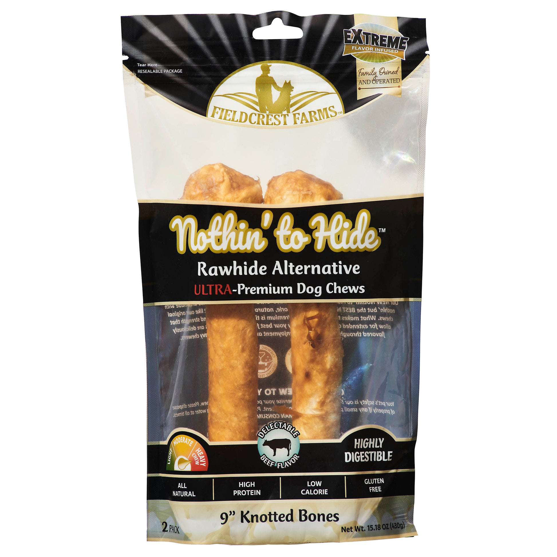 Fieldcrest Farms Nothin' To Hide Ultra Knotted Bone Dog Treat Beef 9 in, 12 pk 810002633010