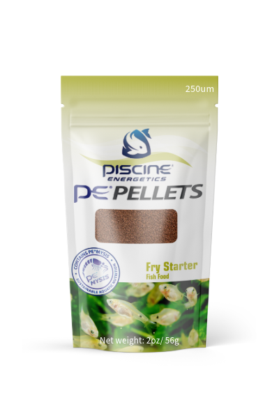 Piscine Energetics PE Pellets Fry Starter Fish Food 250um 2 oz 824123308108