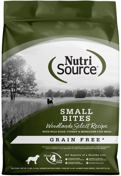 NutriSource Select Recipe Small Bites Grain Free Dry Dog Food Woodlands Select 12 lb 073893299882