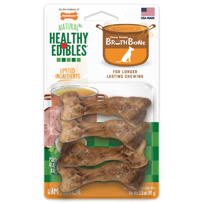 Nylabone Healthy Edibles Broth Bone All-Natural Long Lasting Chew Treats Ham Small/Regular - Up To 25 Ibs. (4 ct) 018214846970