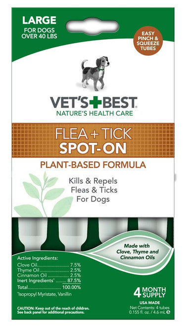Vet’s Best Flea and Tick Spot - On 4.6 ml 4 Count - Dog