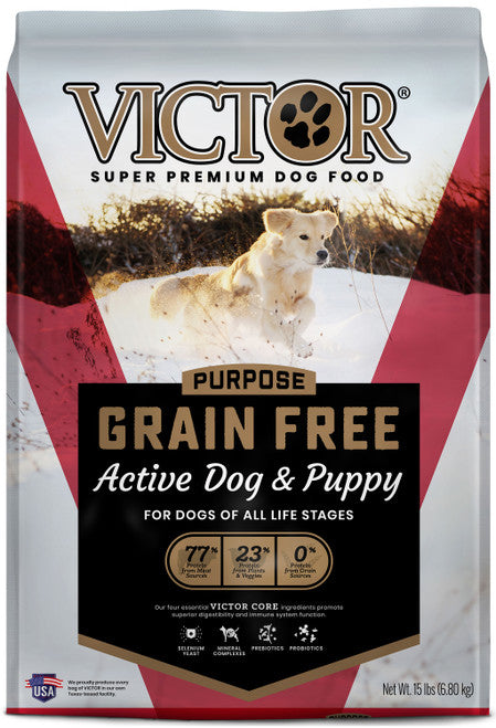 Victor Super Premium Dog Food Purpose Grain Free Active & Puppy Dry Beef 15lb