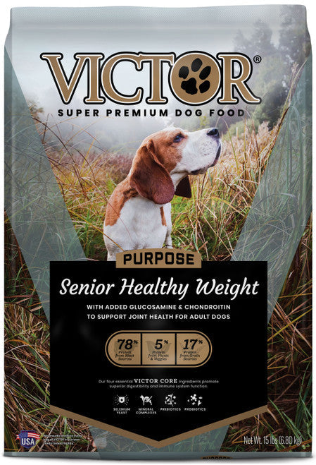 Victor Super Premium Dog Food Purpose Senior Healthy Weight Dry Beef & Brown Rice 15lb