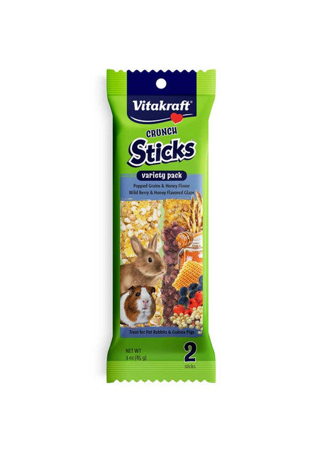 Vitakraft Crunch Sticks Rabbit & Guinea Pig Treats Popped Grains Honey Wild Berry 3 oz 2 ct - Small - Pet