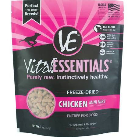 Vital Essentials Freeze Dried Grain Free Chicken Mini Nibs Entree For Dogs Food-1-lb-{L+x} 840199636440