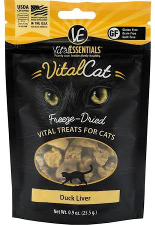 Vital Essentials Vital Cat Freeze Dried Grain Free Duck Liver Cat Treats-.9-oz-{L+x} 840199637522