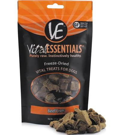 Vital Essentials Freeze Dried Grain Free Beef Liver Limited Ingredient Dog Treats-2.1-oz-{L+x} 033211005229