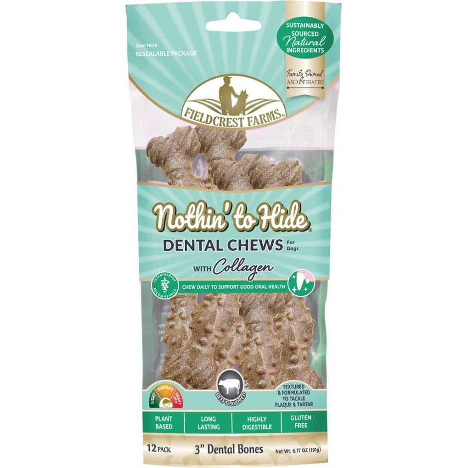 Fieldcrest Farms Nothin' to Hide Dental Bone Collagen Dog Chew Beef 3 in, 12 pk 810002633904