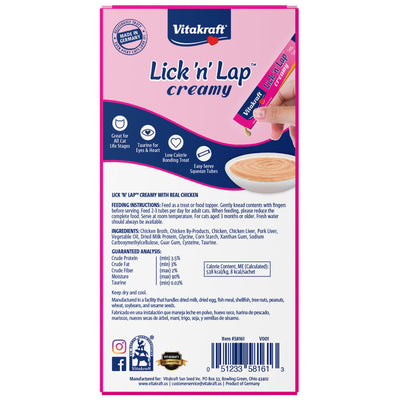 Vitakraft Lick 'n' Lap Snack Wet Cat Treats Chicken, 2.1 oz, 4 pk