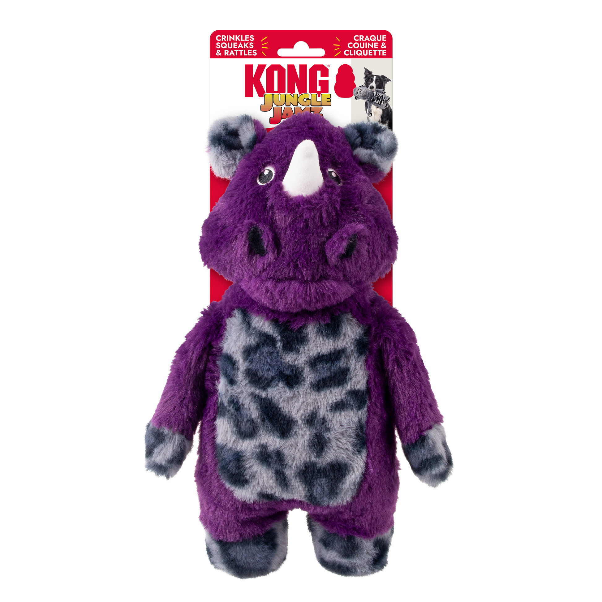 KONG Jungle Jamz Rhino Dog Toy Purple Medium/Large 035585507156