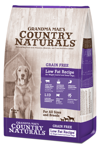 Grandma Mae's Country Naturals Grain Free Low Fat Recipe for Weight Control and Seniors Dry Dog Food Pork 23 lb 856235007907