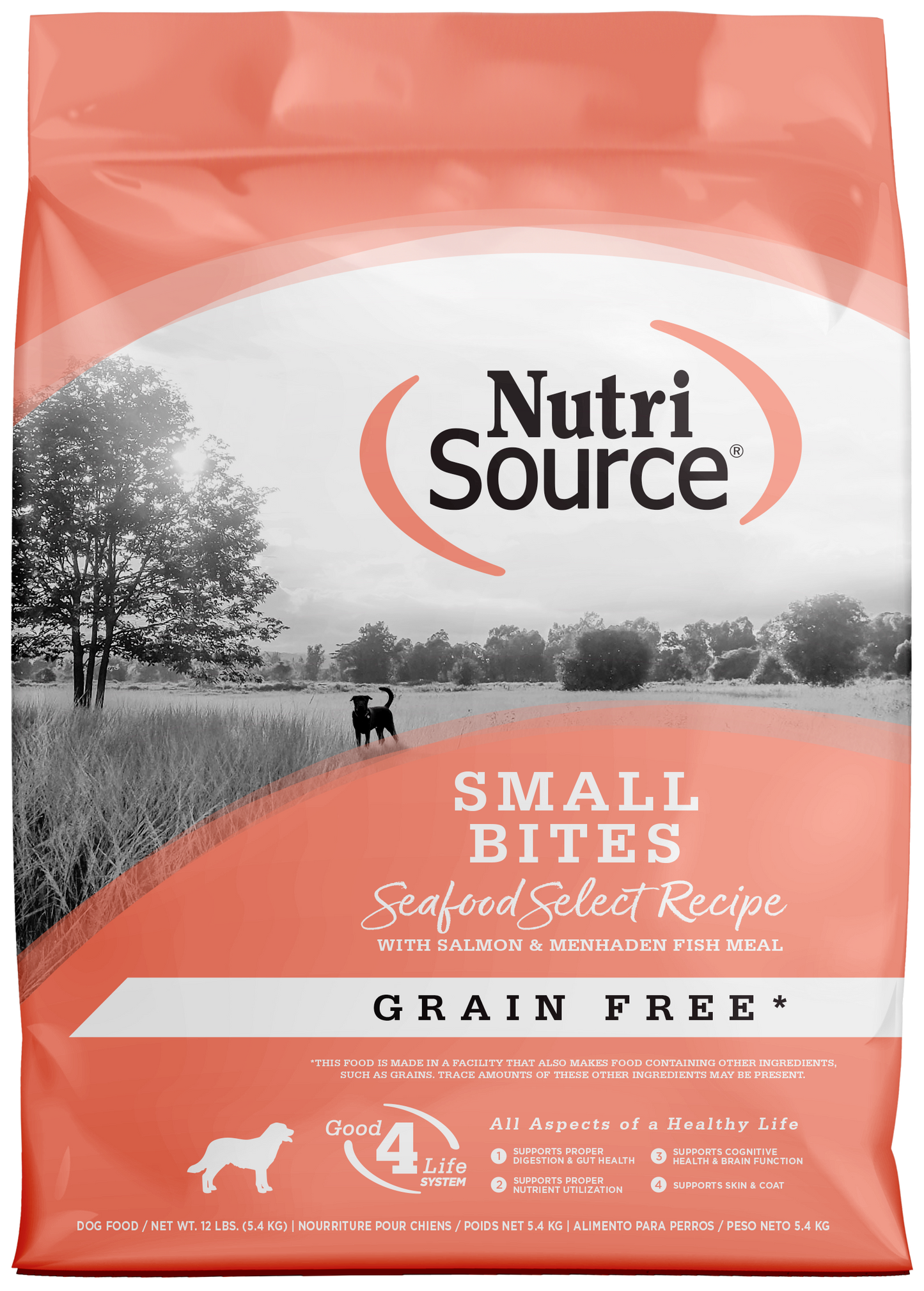 NutriSource Select Recipe Small Bites Grain Free Dry Dog Food Seafood Select 12 lb 073893430131