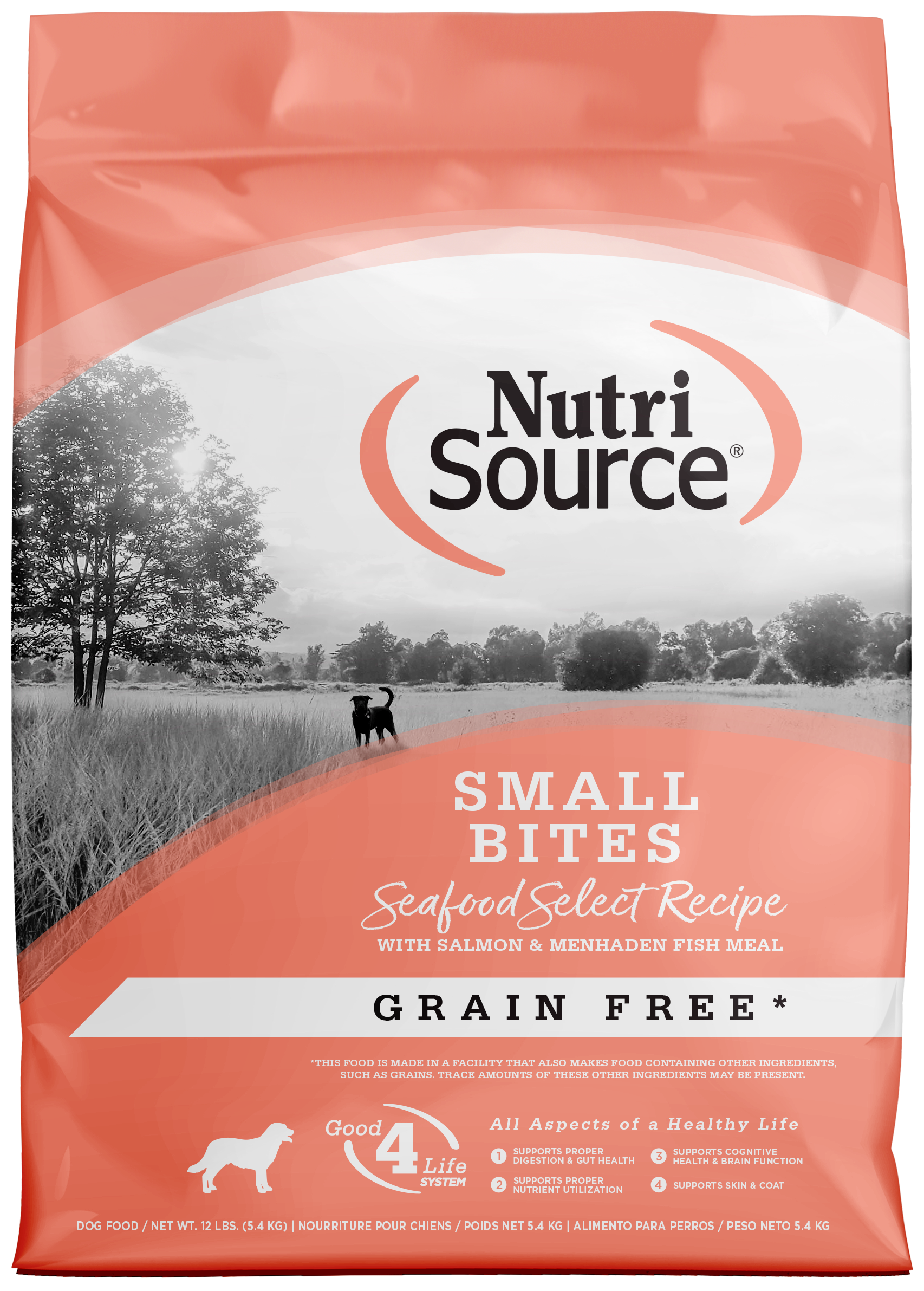 NutriSource Select Recipe Small Bites Grain Free Dry Dog Food Seafood Select 12 lb 073893430131