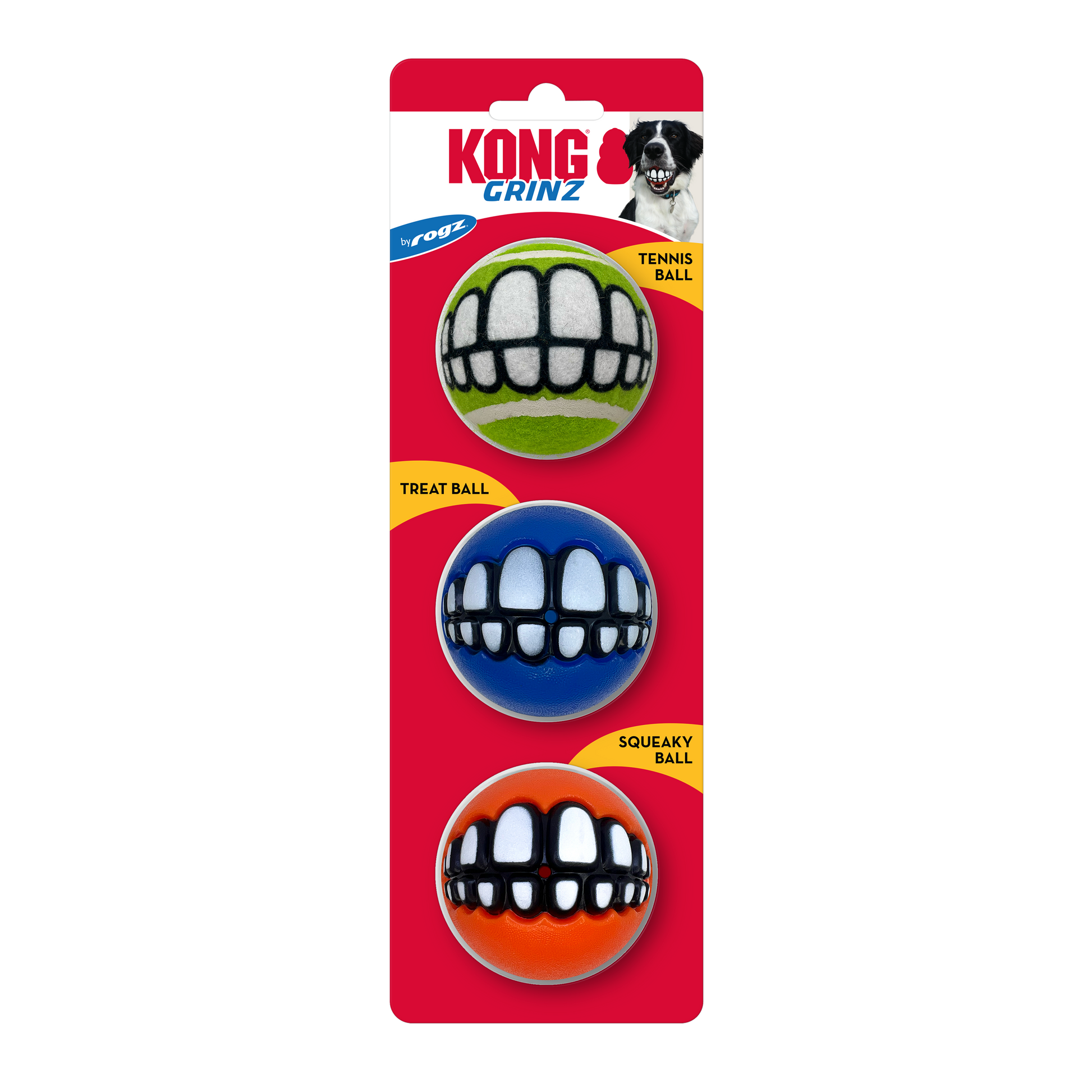 KONG Grinz by Rogz Variety Ball Dog Toys Medium, 3 pk 035585492070