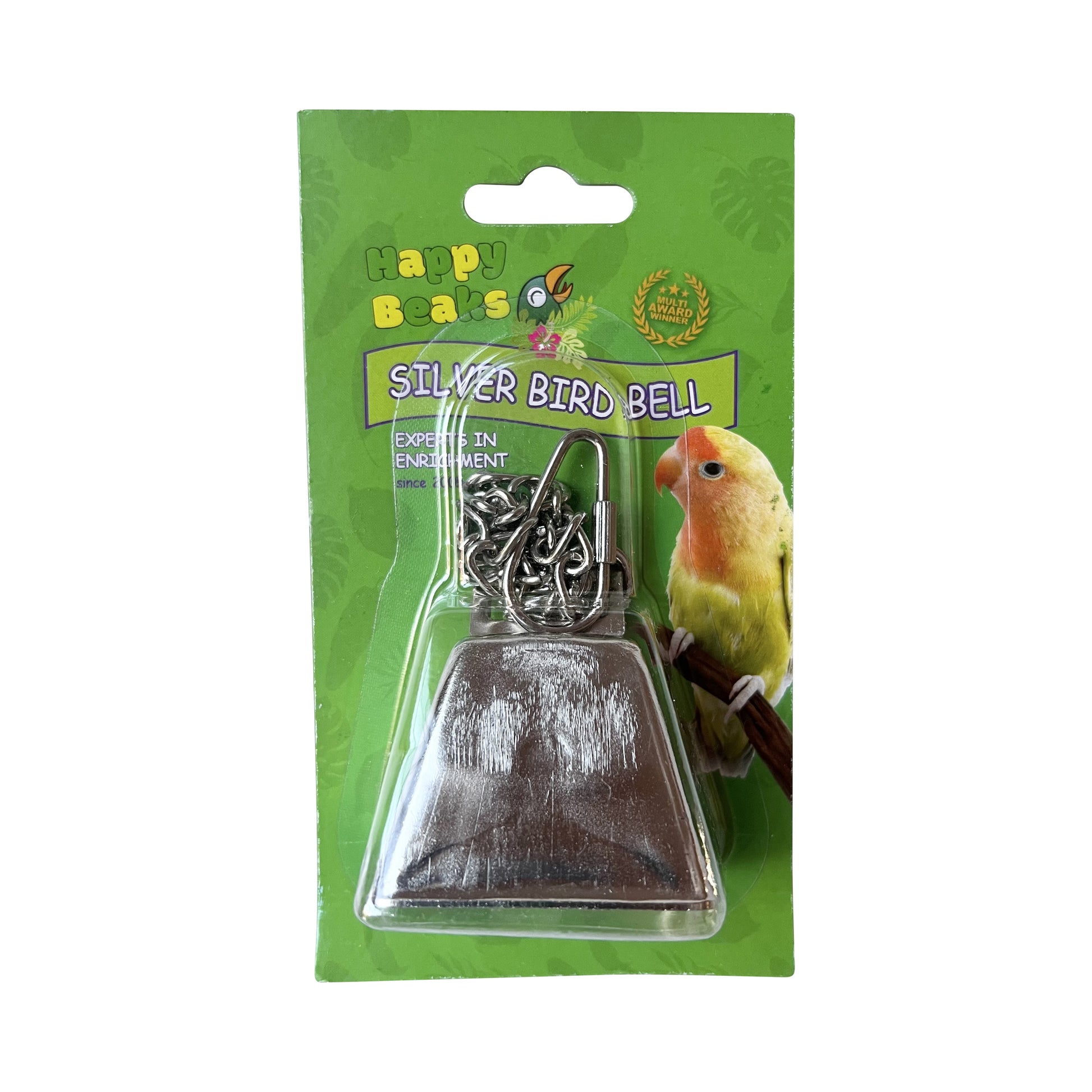 A & E Cages Happy Beaks Silver Bird Bell on Chain Bird Toy Large 644472008692