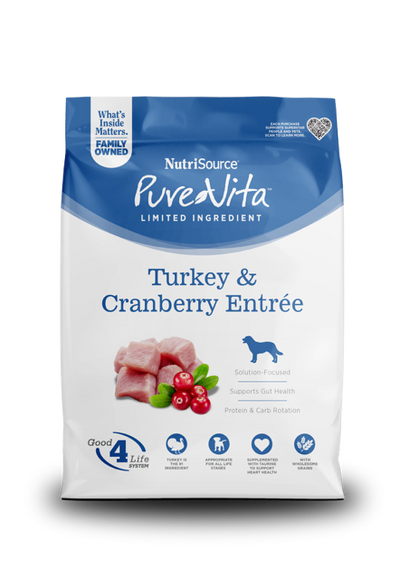 NutriSource PureVita LID Dry Dog Food Turkey & Cranberry 12 lb 073893179191