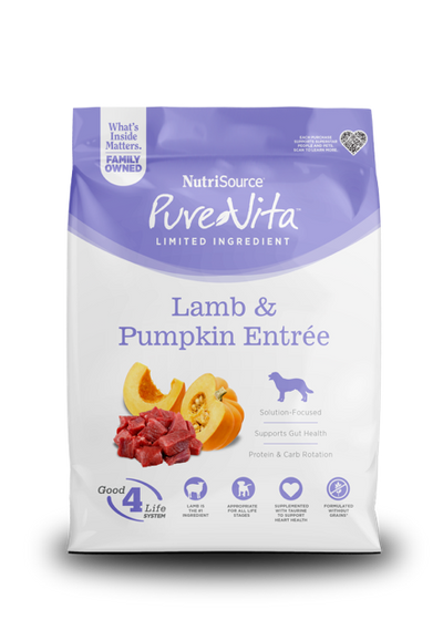NutriSource PureVita LID Dry Dog Food Lamb & Pumpkin 4 lb 073893179122