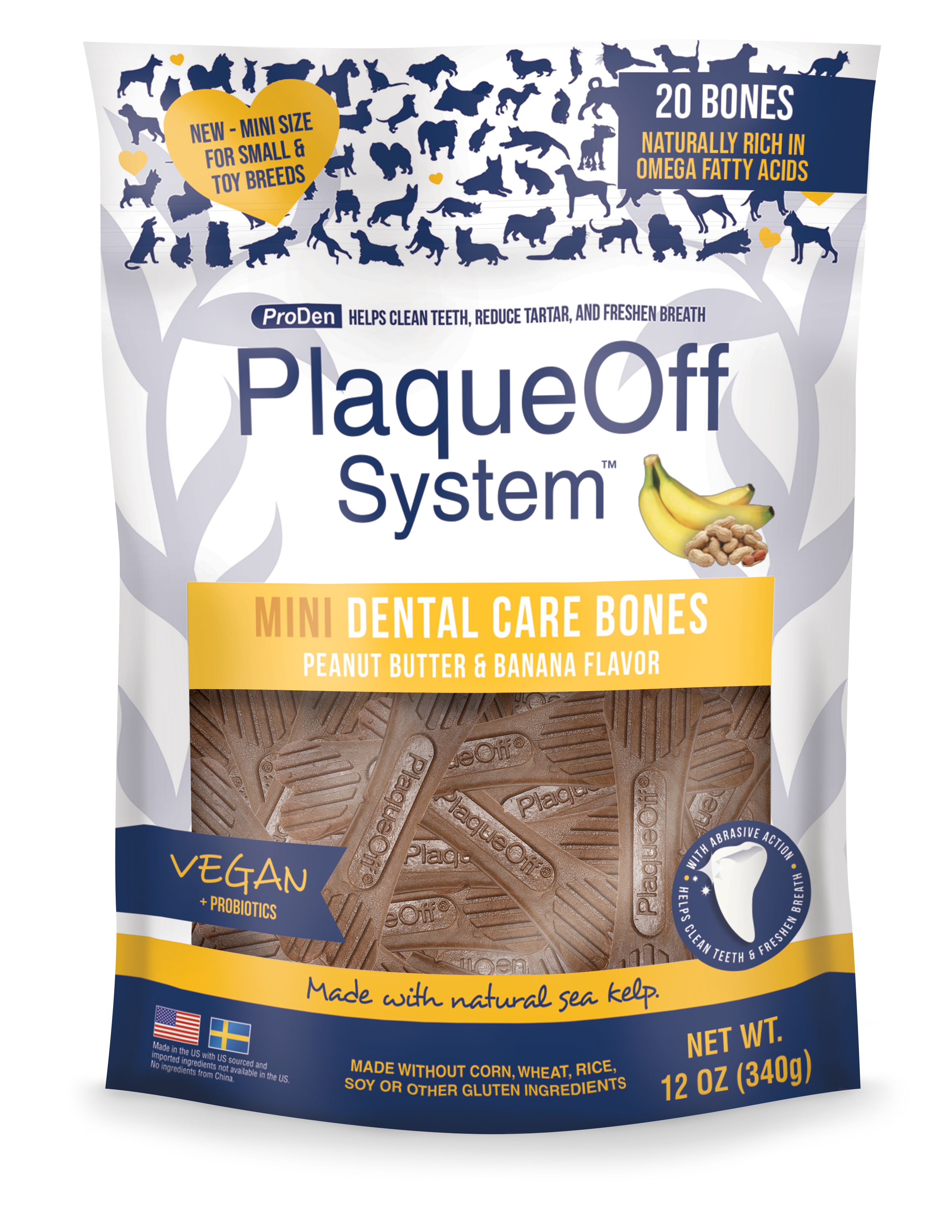 NaturVet Proden PlaqueOff System Dental Care Mini Dog Bones Peanut But ...