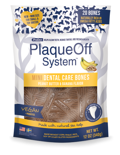 NaturVet Proden PlaqueOff System Dental Care Mini Dog Bones Peanut Butter & Banana 20 ct 752830880764