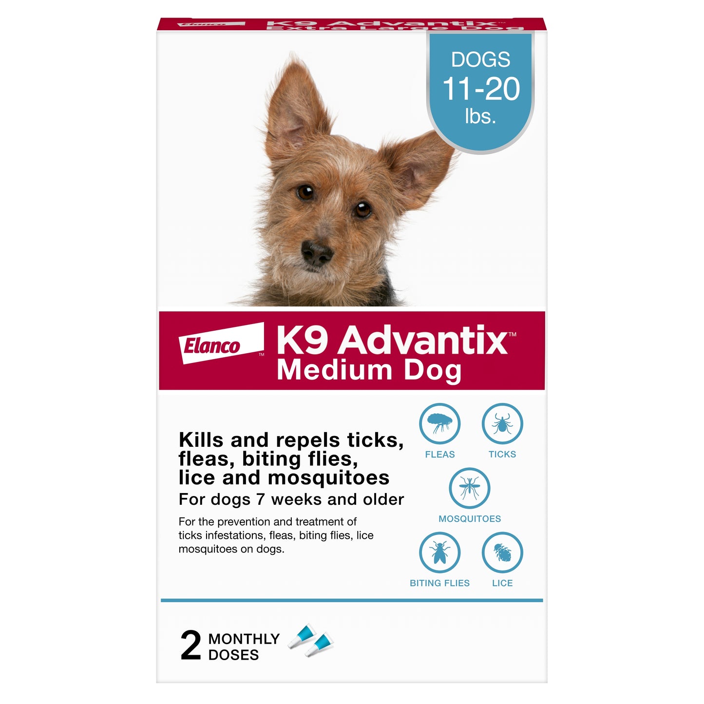Elanco K9 Advantix Topical Flea & Tick Treatment & Prevention for Dogs 2-Month Supply Medium Dogs (11-20 Lbs) 727804566548