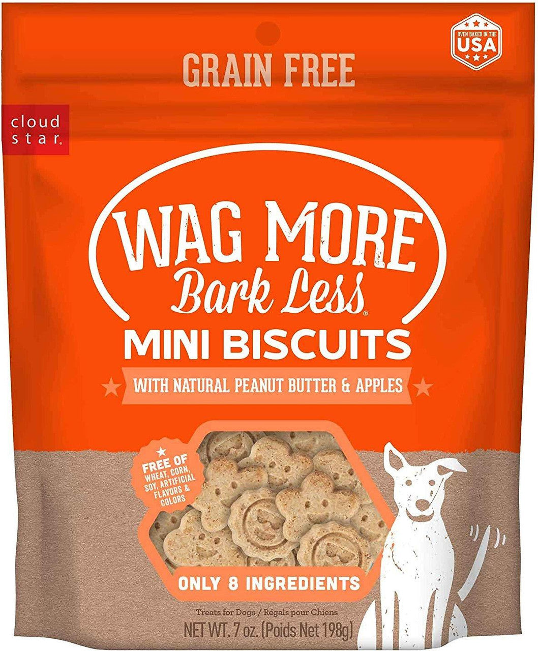 Wag More Bark Less Grain Free MINI Oven Baked Treats: Peanut Butter & Apples 7oz {L+1x} 938168 693804729071