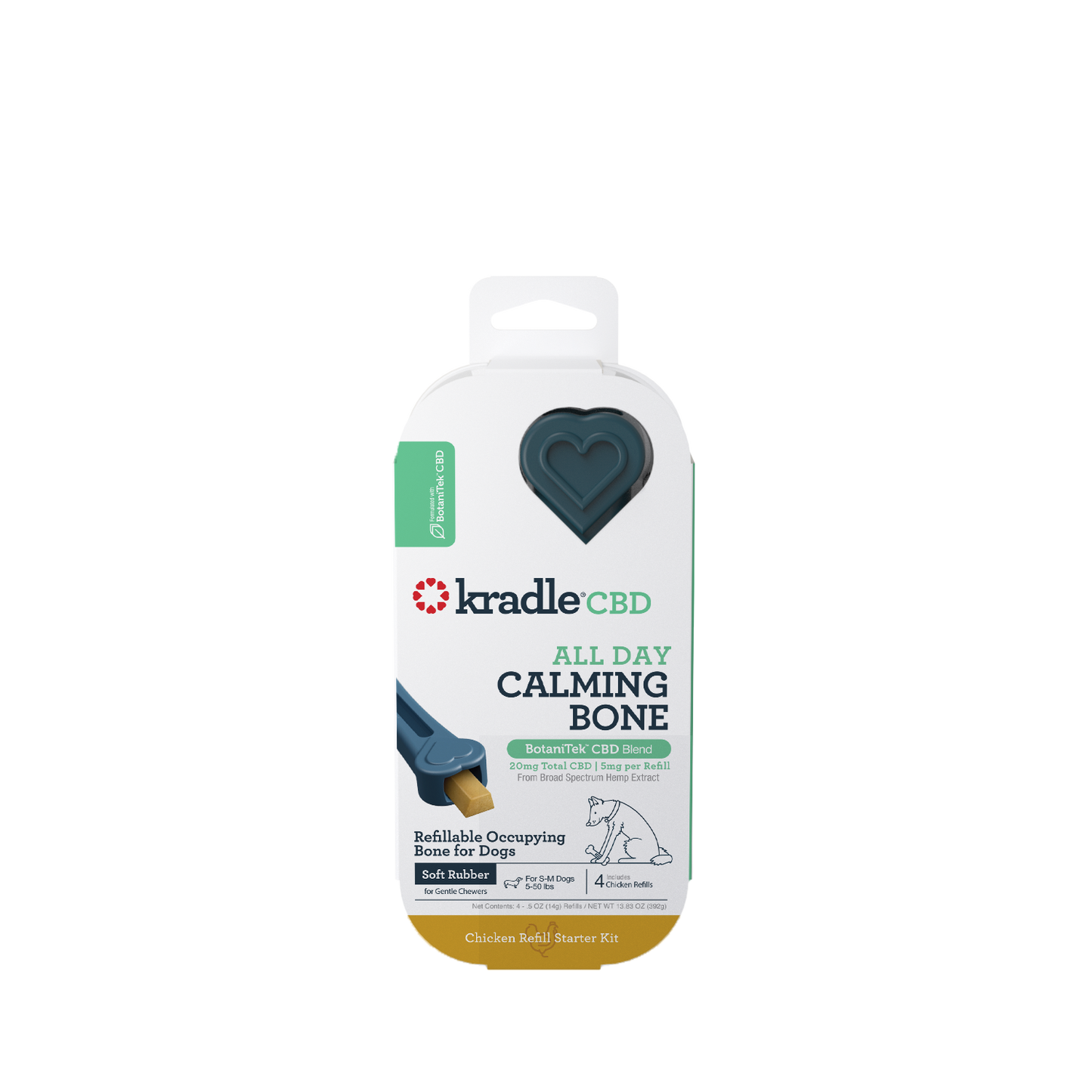 Kradle CBD All-Day Calming Rubber Bone w/Inserts 20mg Chicken Dark Blue 6 in 850015561979