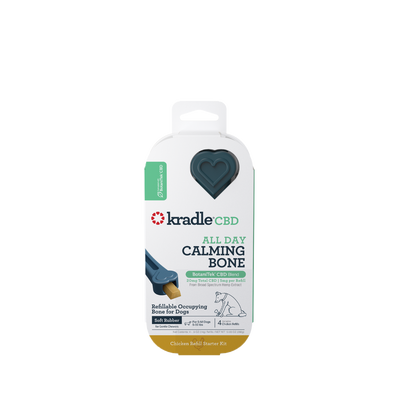 Kradle CBD All-Day Calming Rubber Bone w/Inserts 20mg Chicken Dark Blue 6 in 850015561979