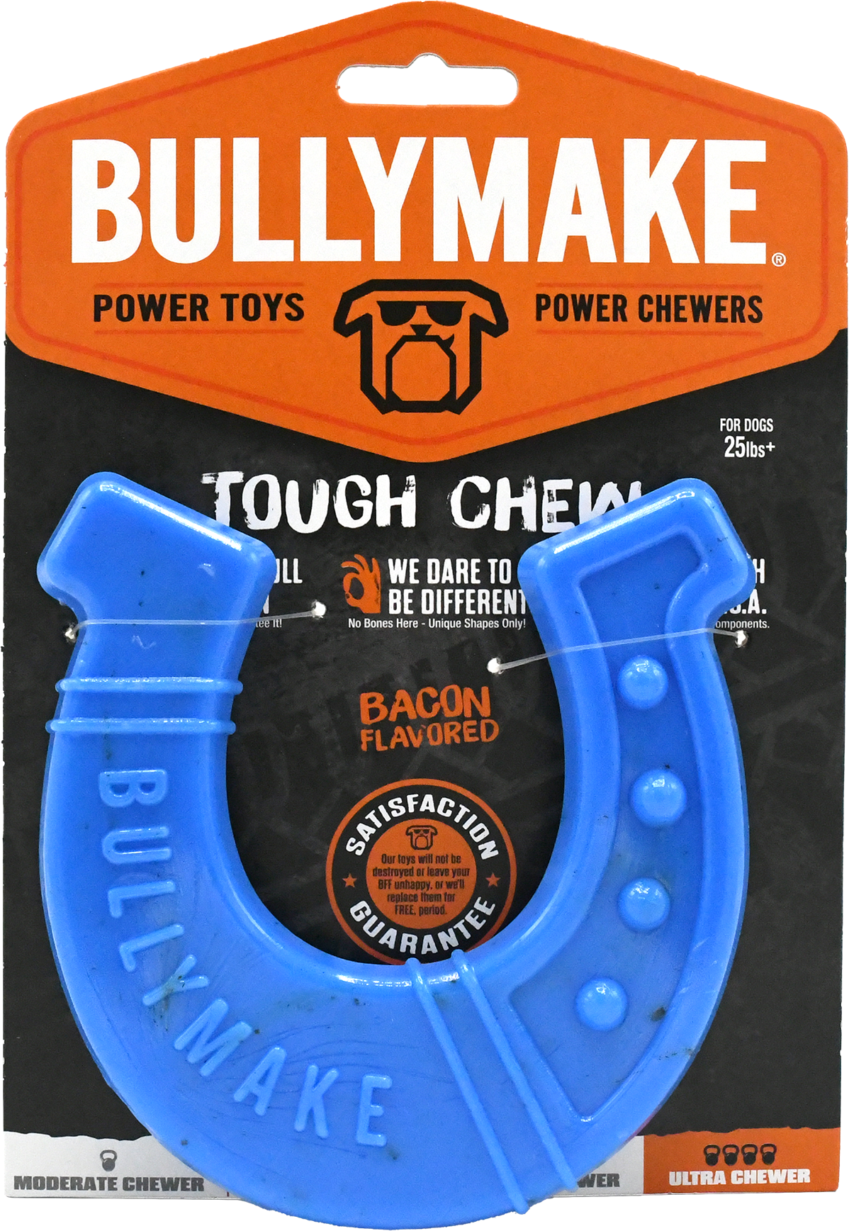 BullyMake Toss n' Treat Flavored Dog Chew Toy Horseshoe Bacon 669125001646