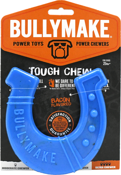 BullyMake Toss n' Treat Flavored Dog Chew Toy Horseshoe Bacon 669125001646