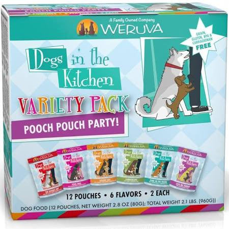 Weruva Dogs In The Kitchen Grain Free Pooch Pouch Party! Variety Pack Wet Dog Food Pouches-2.8-oz, Case Of 12-{L+x} 878408001611