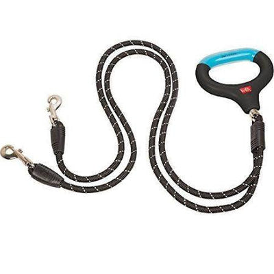 Wigzi Dual Doggie Reflective Rope Gel Handle Leash Small/Medium Black with Blue {L-1x} 748042 019962073342