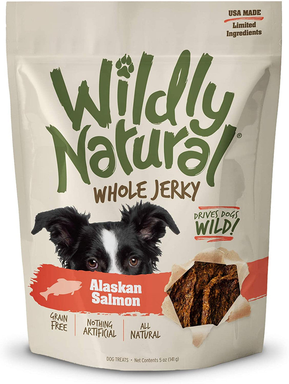 Wildly Natural Whole Jerky Strips Grain-Free Dog Treats Alaskan Salmon 5oz