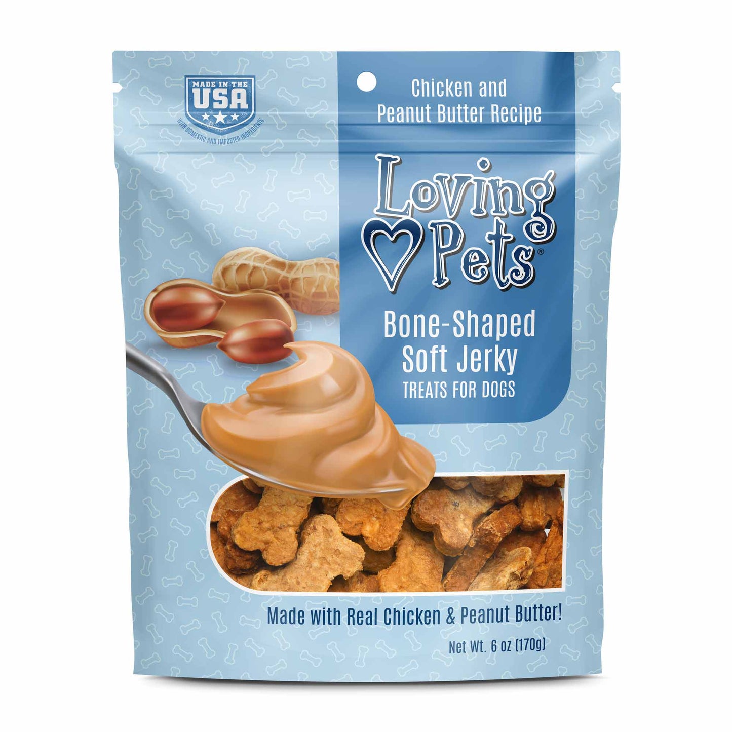 Loving Pets Bone-Shaped Soft Jerky Dog Treat Chicken & Peanut Butter 6 oz 842982083011