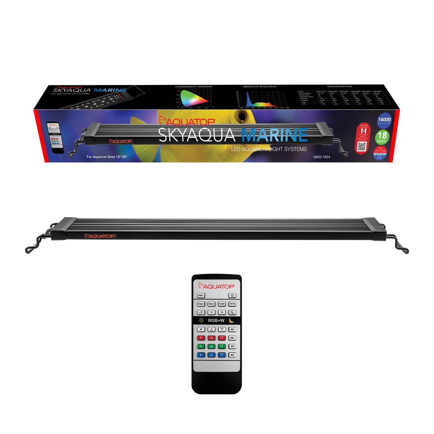 Aquatop SkyAqua Marine LED Light Fixture with IR Remote 18 W, 18-24 in 810281011950