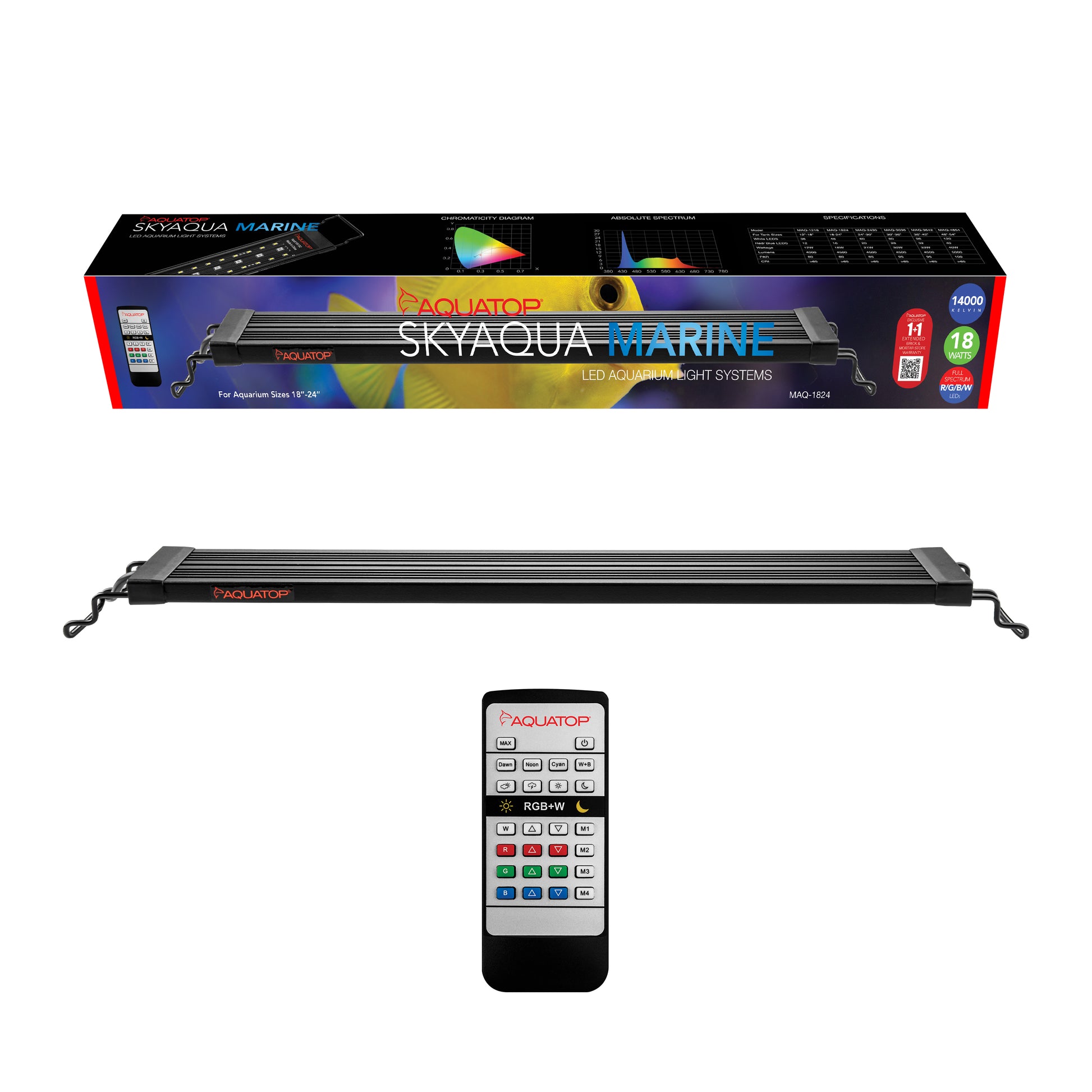 Aquatop SkyAqua Marine LED Light Fixture with IR Remote 18 W, 18-24 in 810281011950