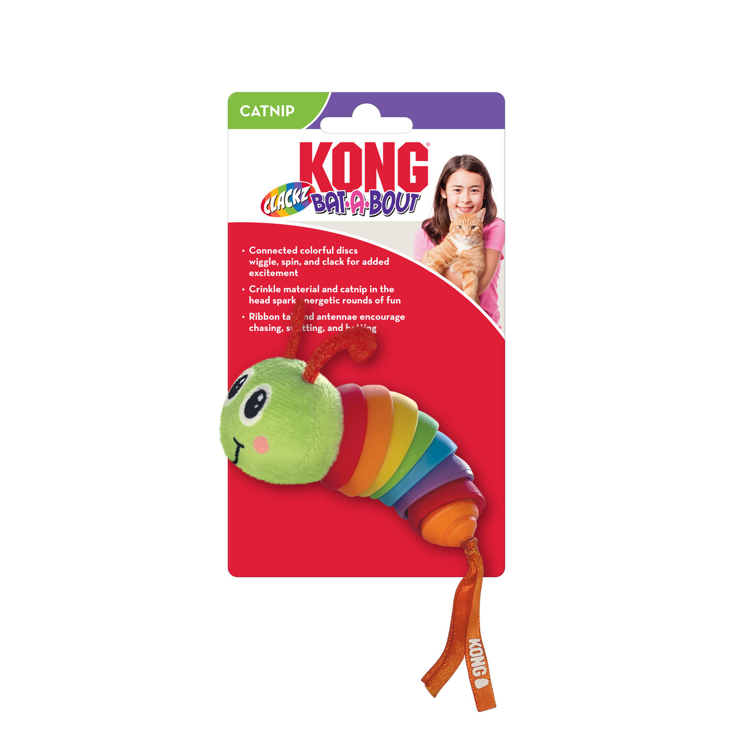 KONG Bat-A-Bout Clackz Caterpillar Cat Toy 035585530093