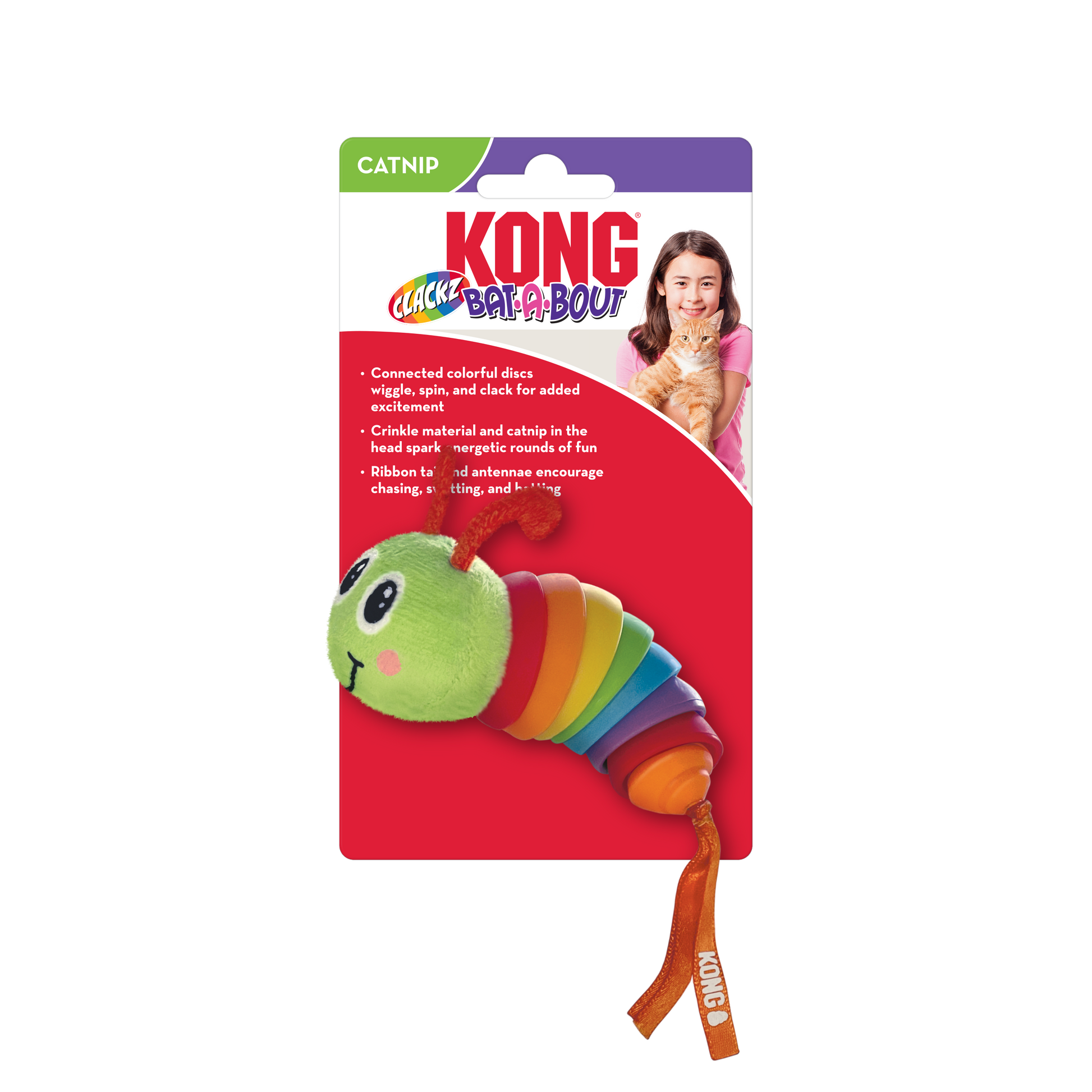 KONG Bat-A-Bout Clackz Caterpillar Cat Toy 035585530093