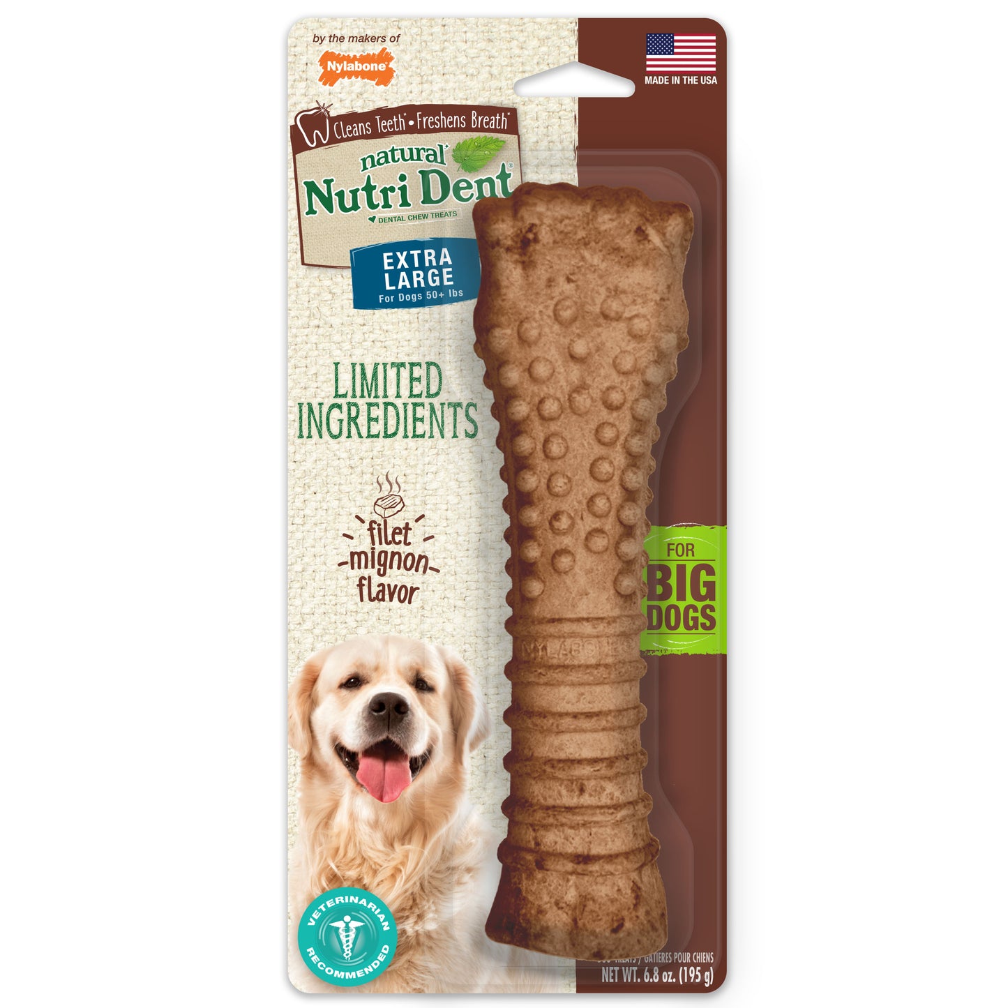 Nylabone Nutri Dent Filet Mignon Flavored Dental Dog Chew Treats Filet Mignon X-Large (1 ct) 018214851448
