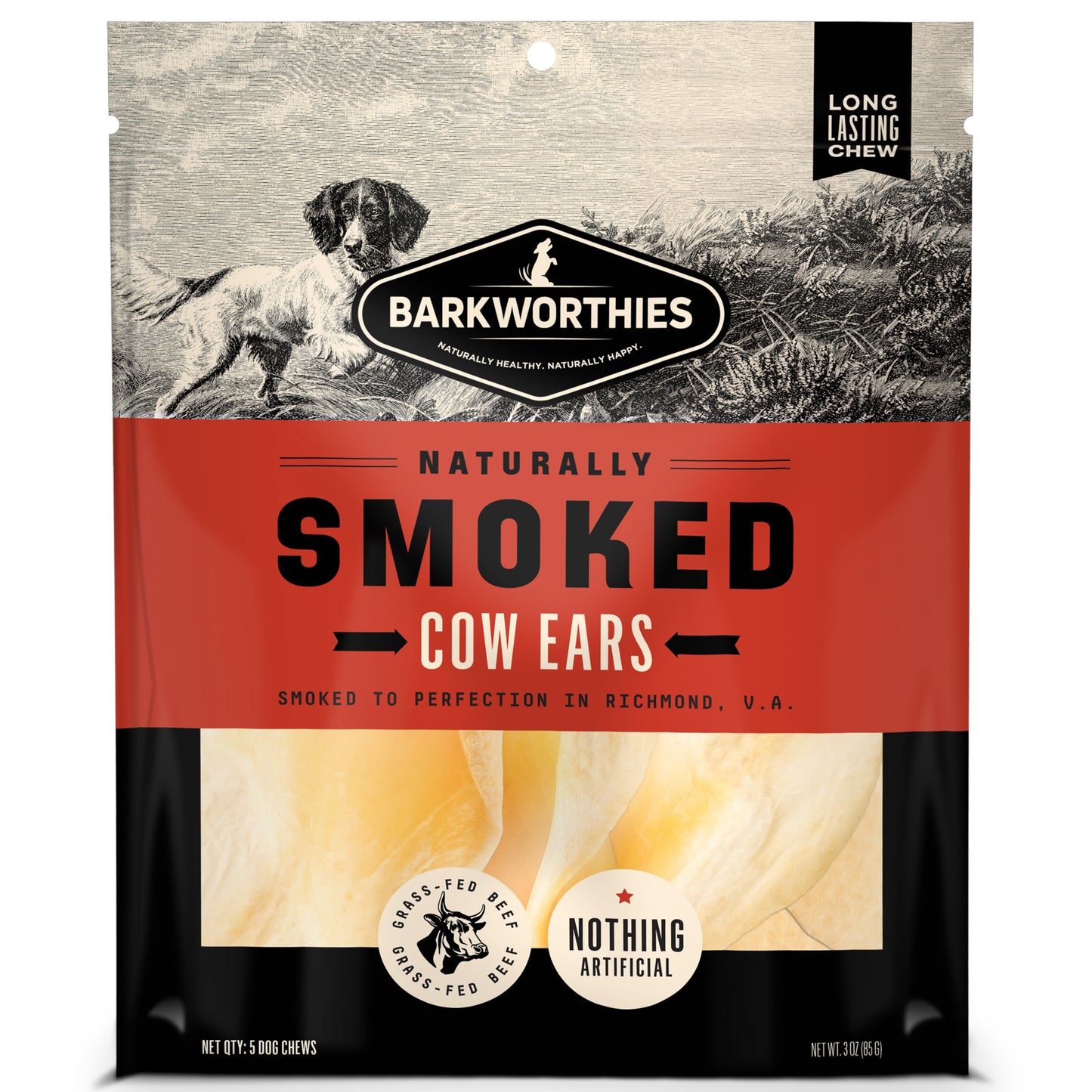 Barkworthies Smoked Cow Ear Dog Treat 5 ct 840139131721